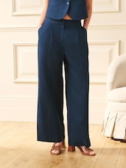 Laura Ashley Navy Linen Wide Leg Trousers - Image 1 of 5