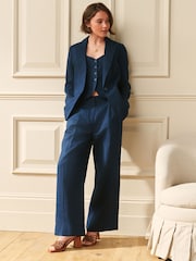 Laura Ashley Navy Linen Wide Leg Trousers - Image 2 of 5