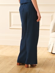 Laura Ashley Navy Linen Wide Leg Trousers - Image 3 of 5