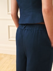 Laura Ashley Navy Linen Wide Leg Trousers - Image 4 of 5