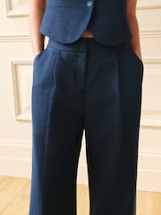 Laura Ashley Navy Linen Wide Leg Trousers - Image 5 of 5