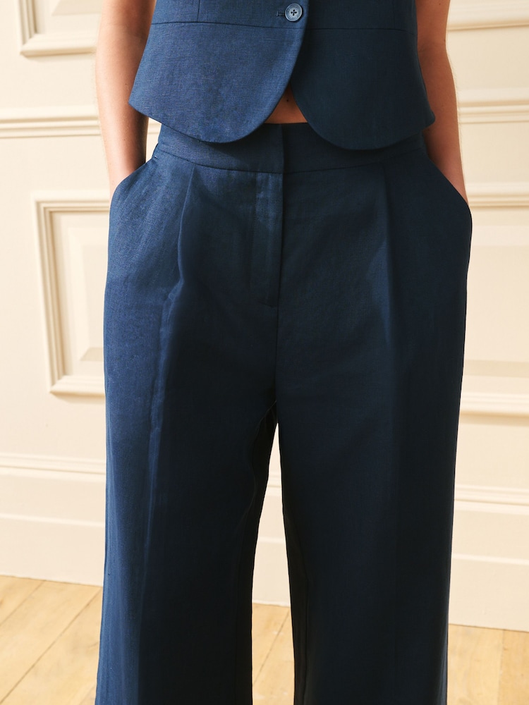 Laura Ashley Navy Linen Wide Leg Trousers - Image 5 of 5