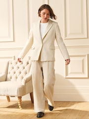 Laura Ashley Cream Linen Wide Leg Trousers - Image 1 of 8