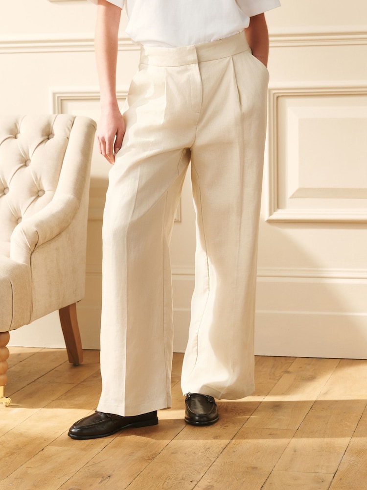 Laura Ashley Cream Linen Wide Leg Trousers - Image 2 of 8