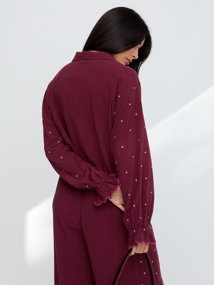 Raffya Purple Penny Wide Leg Embroidered Trousers - Image 2 of 6 Raffya Purple Penny Wide Leg Embroidered Trousers - Image 2 of 6