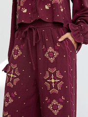 Raffya Purple Penny Wide Leg Embroidered Trousers - Image 5 of 6