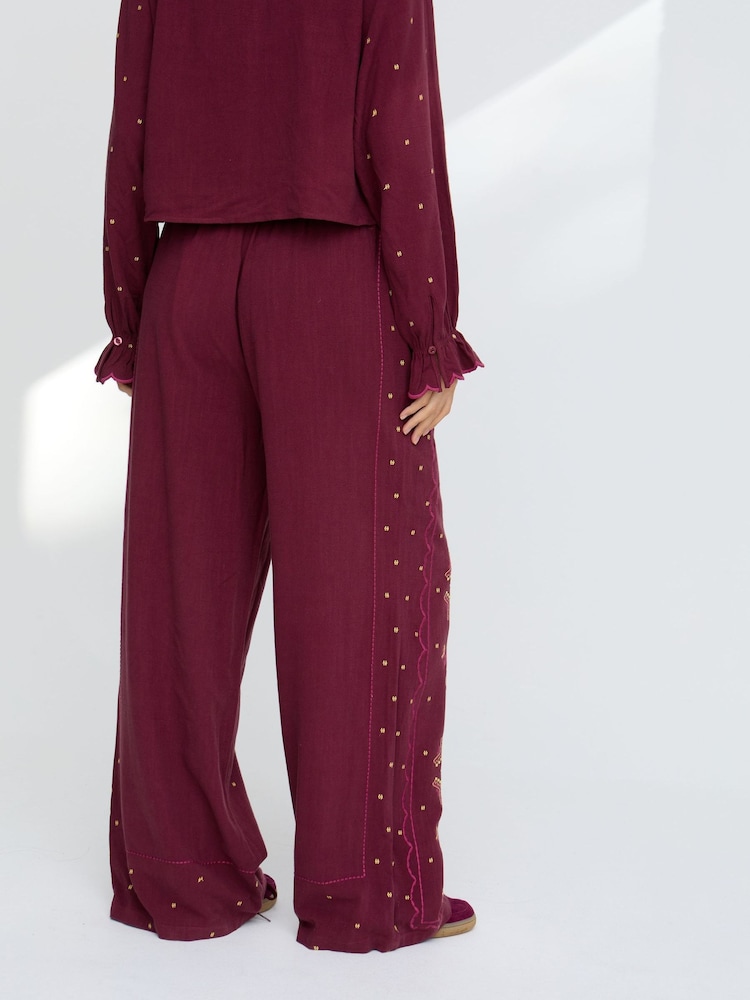 Raffya Purple Penny Wide Leg Embroidered Trousers - Image 6 of 6 Raffya Purple Penny Wide Leg Embroidered Trousers - Image 6 of 6