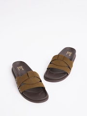 Friends Like These Olive Green Faux Suede Woven Strap Studded Footbed Sandals - Image 3 of 4