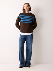 Jigsaw Brown Stripe Guernsey Jumper - Image 3 of 5