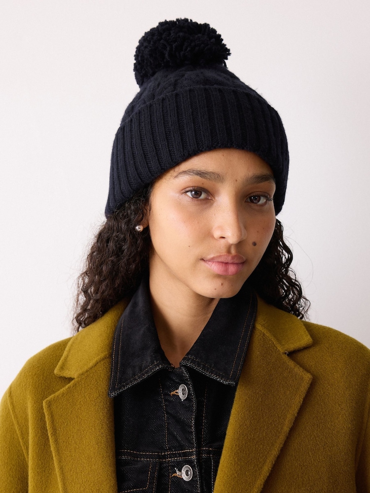 Jigsaw Blue Cable Pom Hat - Image 1 of 3