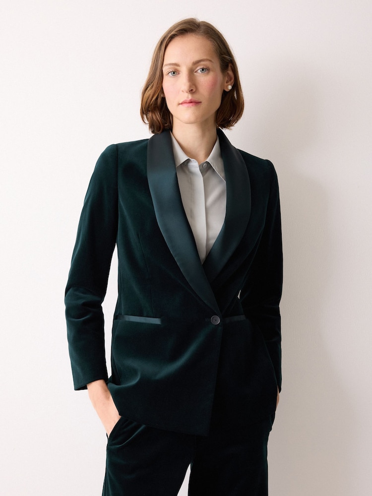 Jigsaw Green Velvet Satin Shawl Blazer - Image 1 of 5