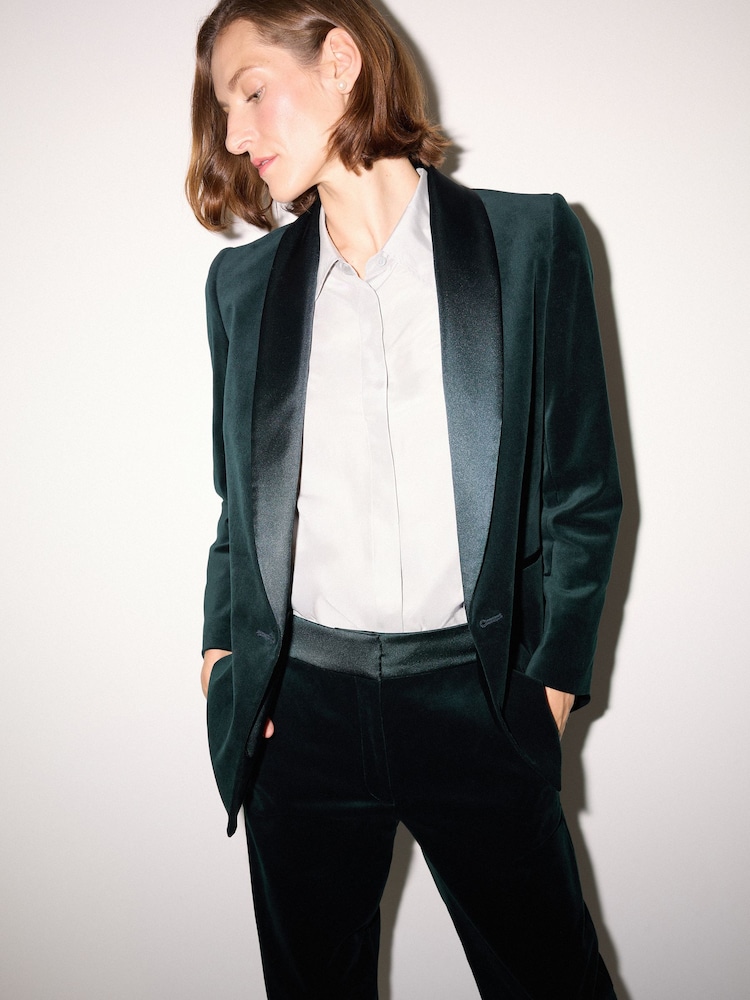 Jigsaw Green Velvet Satin Shawl Blazer - Image 2 of 5