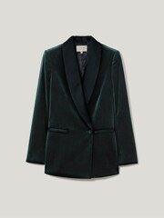 Jigsaw Green Velvet Satin Shawl Blazer - Image 5 of 5