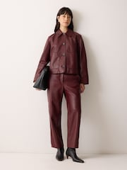 Jigsaw Red Dale Cropped Leather Trousers - Image 4 of 6