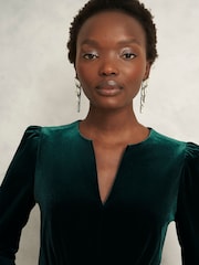 Hobbs Light Green Petite Violet Velvet Dress - Image 3 of 6