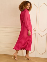 Love & Roses Pink Pleated Detail Midi Dress - Image 4 of 4