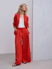 Red Relaxed Double Breasted Crinkle Blazer - Image 2 of 8