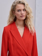 Red Relaxed Double Breasted Crinkle Blazer - Image 4 of 8