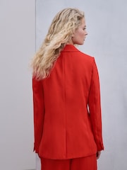 Red Relaxed Double Breasted Crinkle Blazer - Image 5 of 8