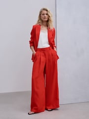 Red Crinkle Palazzo Trousers - Image 1 of 8