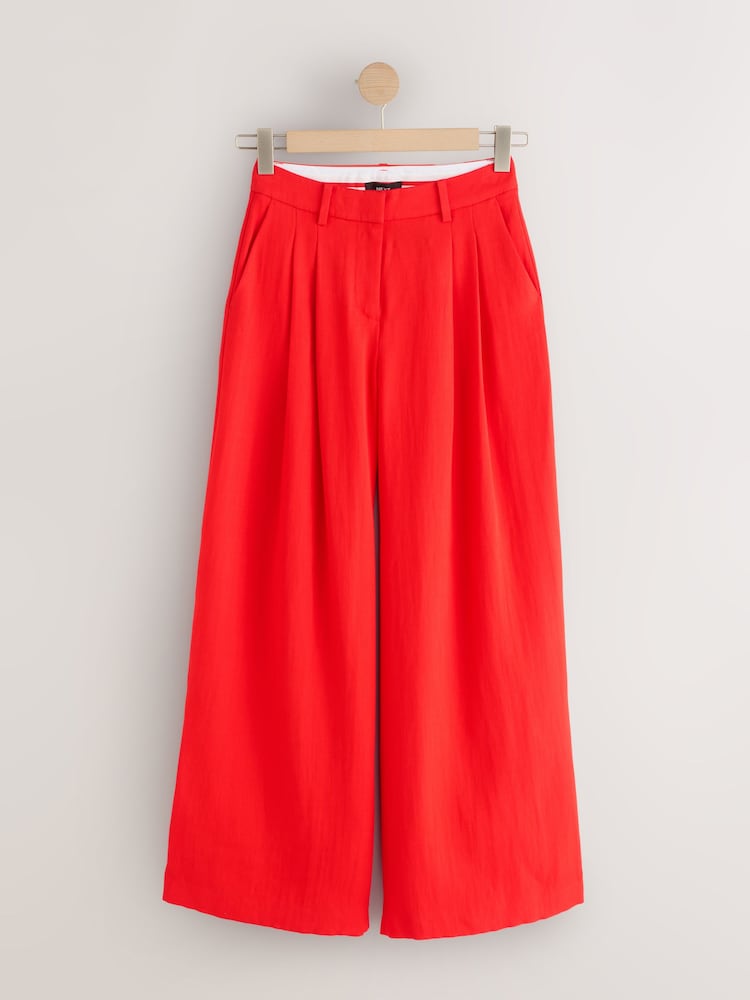 Red Crinkle Palazzo Trousers - Image 1 of 8