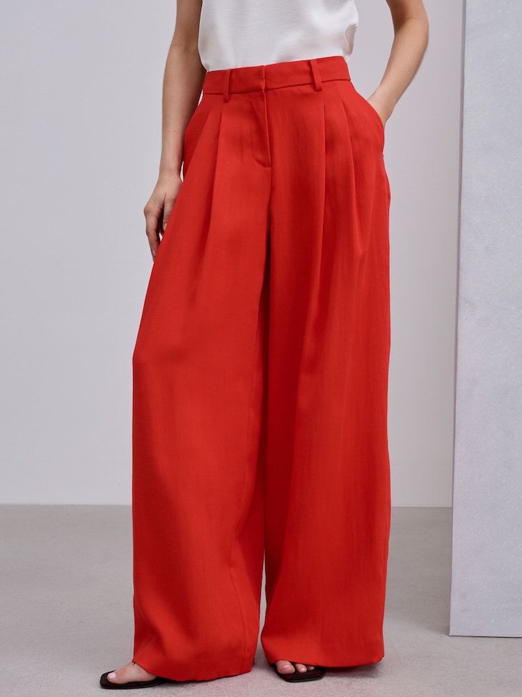 Red Crinkle Palazzo Trousers - Image 2 of 8