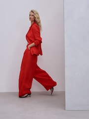 Red Crinkle Palazzo Trousers - Image 3 of 8
