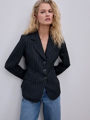 Navy Pinstripe Sculpted Single Breasted Blazer - Image 1 of 8