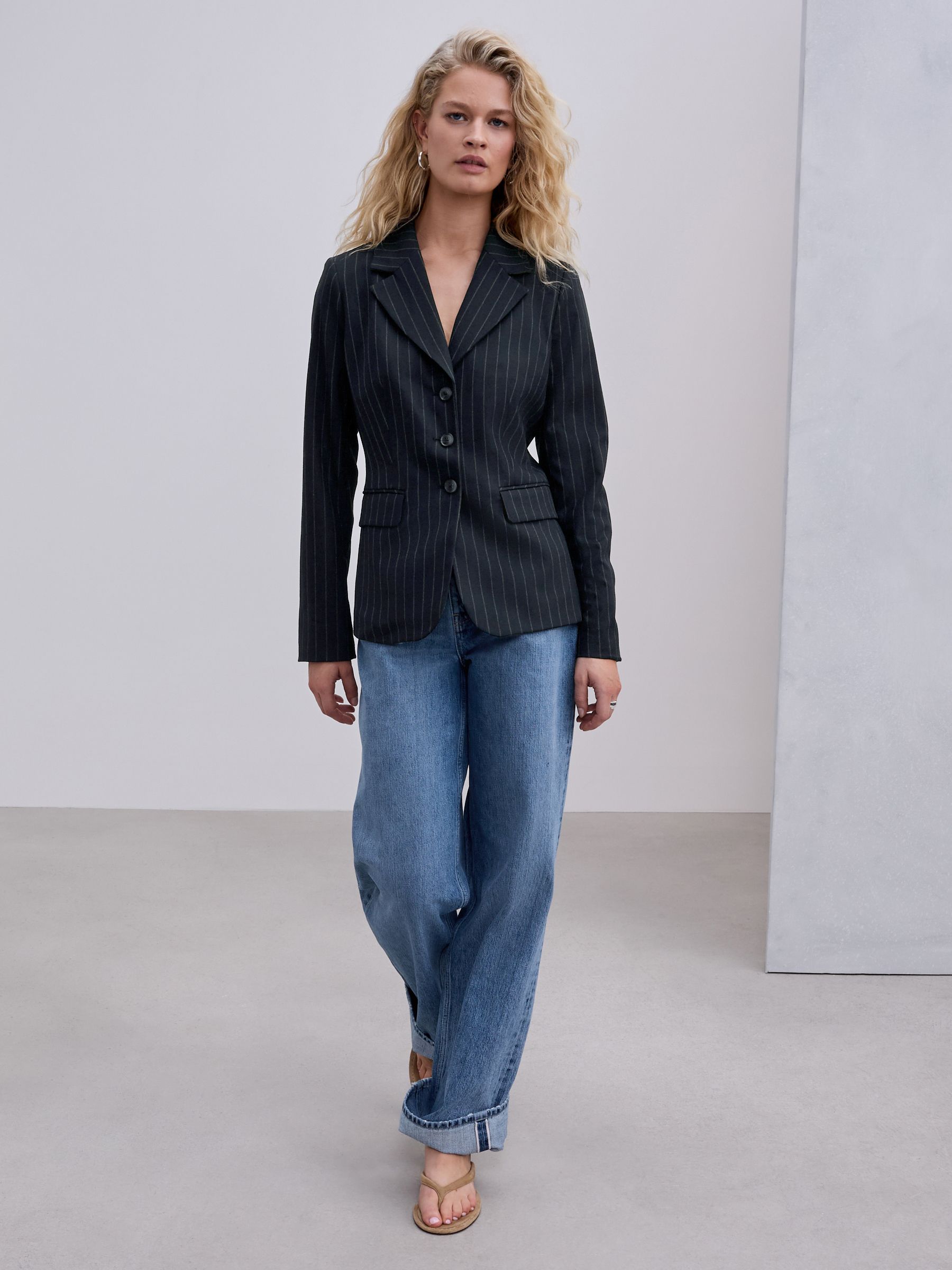 Buy Navy Blue Pinstripe Sculpted Single Breasted Blazer from Next