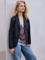 Navy Pinstripe Sculpted Single Breasted Blazer - Image 3 of 8