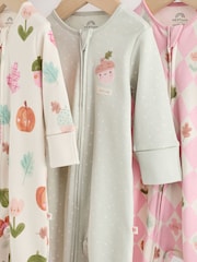 Sage Green Acorn 3 Pack Two Way Zip Baby Sleepsuit (0-3yrs) - Image 7 of 11