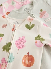 Sage Green Acorn 3 Pack Two Way Zip Baby Sleepsuit (0-3yrs) - Image 9 of 11