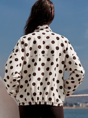 White/Chocolate Brown Polka Dot Funnel Neck Bomber Jacket - Image 3 of 7