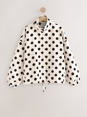 White/Chocolate Brown Polka Dot Funnel Neck Bomber Jacket - Image 5 of 7