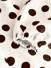 White/Chocolate Brown Polka Dot Funnel Neck Bomber Jacket - Image 7 of 7