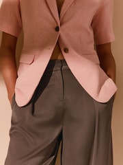 Brown Satin Barrel Tailored Trousers - Image 6 of 9