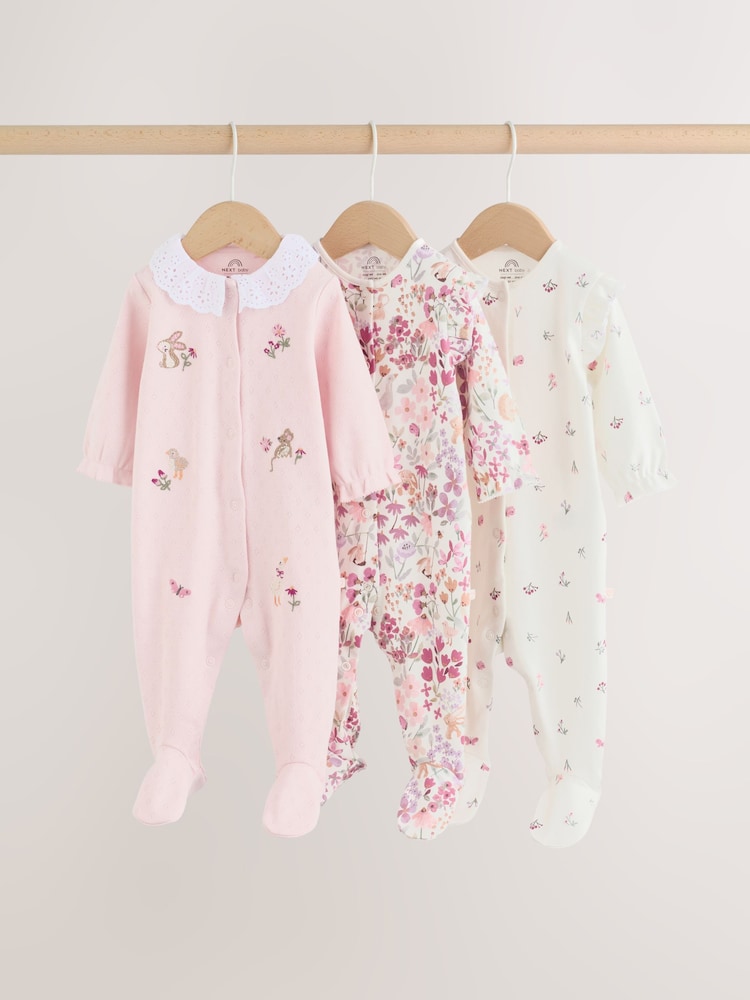 Pink Floral Bunny Baby Sleepsuits 3 Pack (0mths-2yrs) - Image 1 of 14 Pink Floral Bunny Baby Sleepsuits 3 Pack (0mths-2yrs) - Image 1 of 14