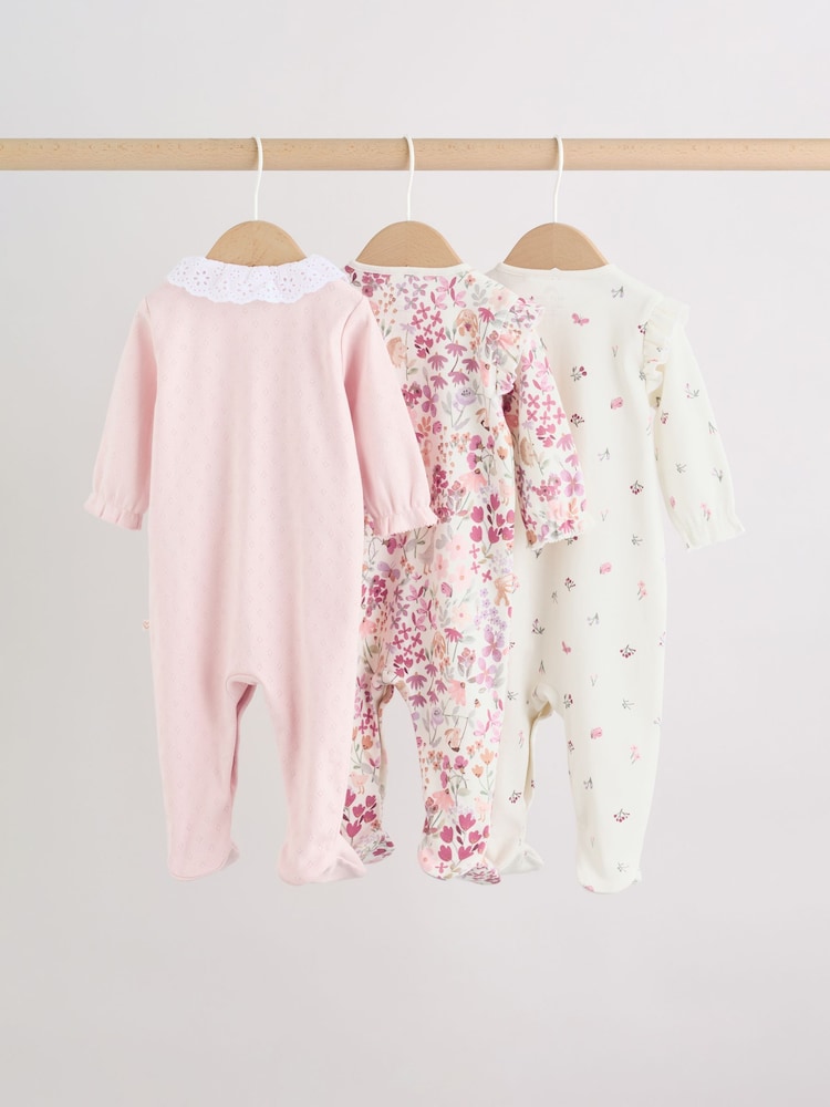 Pink Floral Bunny Baby Sleepsuits 3 Pack (0mths-2yrs) - Image 2 of 14 Pink Floral Bunny Baby Sleepsuits 3 Pack (0mths-2yrs) - Image 2 of 14