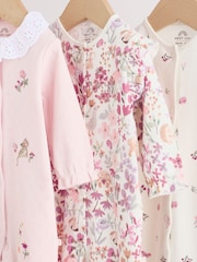 Pink Floral Bunny Baby Sleepsuits 3 Pack (0mths-2yrs) - Image 7 of 14