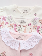 Pink Floral Bunny Baby Sleepsuits 3 Pack (0mths-2yrs) - Image 8 of 14
