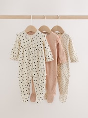 Cream/Pink Polka Dot Baby Sleepsuits 3 Pack (0mths-2yrs) - Image 1 of 14