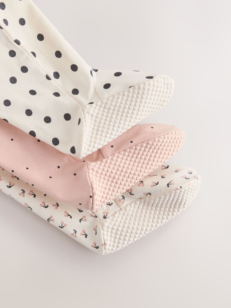 Cream/Pink Polka Dot Baby Sleepsuits 3 Pack (0mths-2yrs) - Image 14 of 14