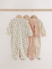 Cream/Pink Polka Dot Baby Sleepsuits 3 Pack (0mths-2yrs) - Image 2 of 14