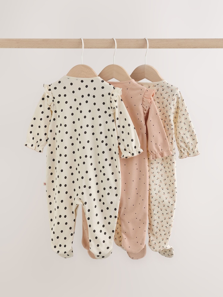 Cream/Pink Polka Dot Baby Sleepsuits 3 Pack (0mths-2yrs) - Image 2 of 14