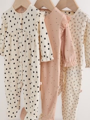 Cream/Pink Polka Dot Baby Sleepsuits 3 Pack (0mths-2yrs) - Image 7 of 14