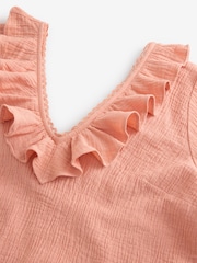 Laura Ashley Peach Pink Ruffle Short Sleeve Linen Blend Top - Image 7 of 7