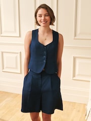 Laura Ashley Navy Linen Waistcoat - Image 1 of 9