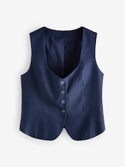 Laura Ashley Navy Linen Waistcoat - Image 5 of 9