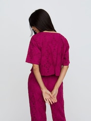 Raffya Red Opal Broderie Anglaise Split Open Back Blouse - Image 2 of 4