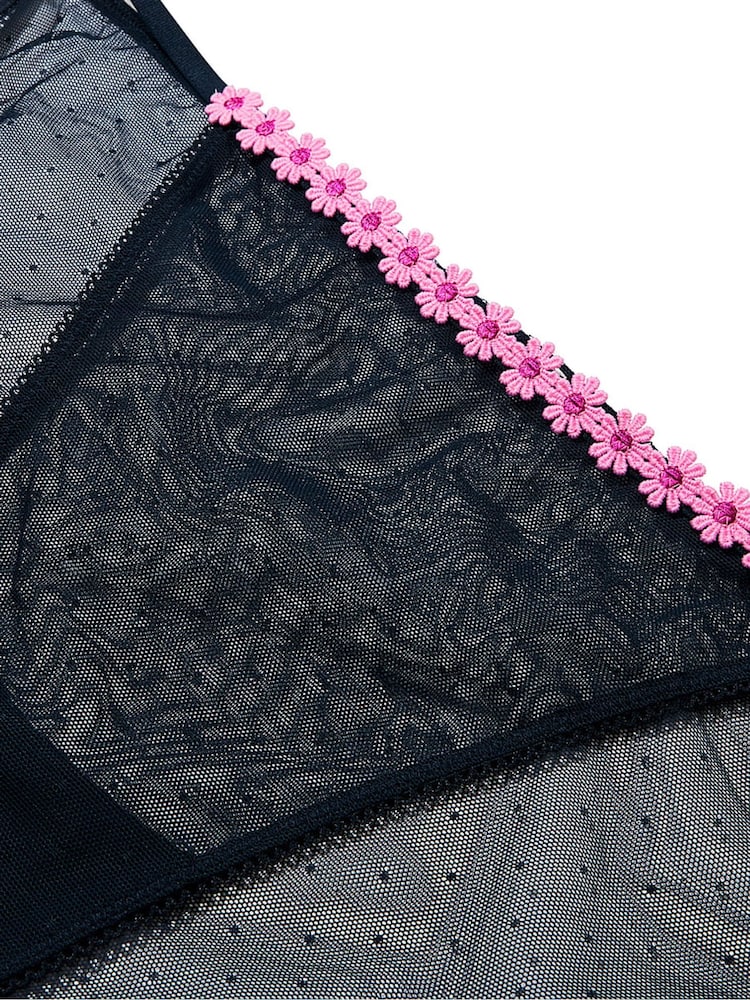 Victoria's Secret Pink Noir Navy Blue String Bikini Daisy Embroidery Knickers - Image 3 of 3